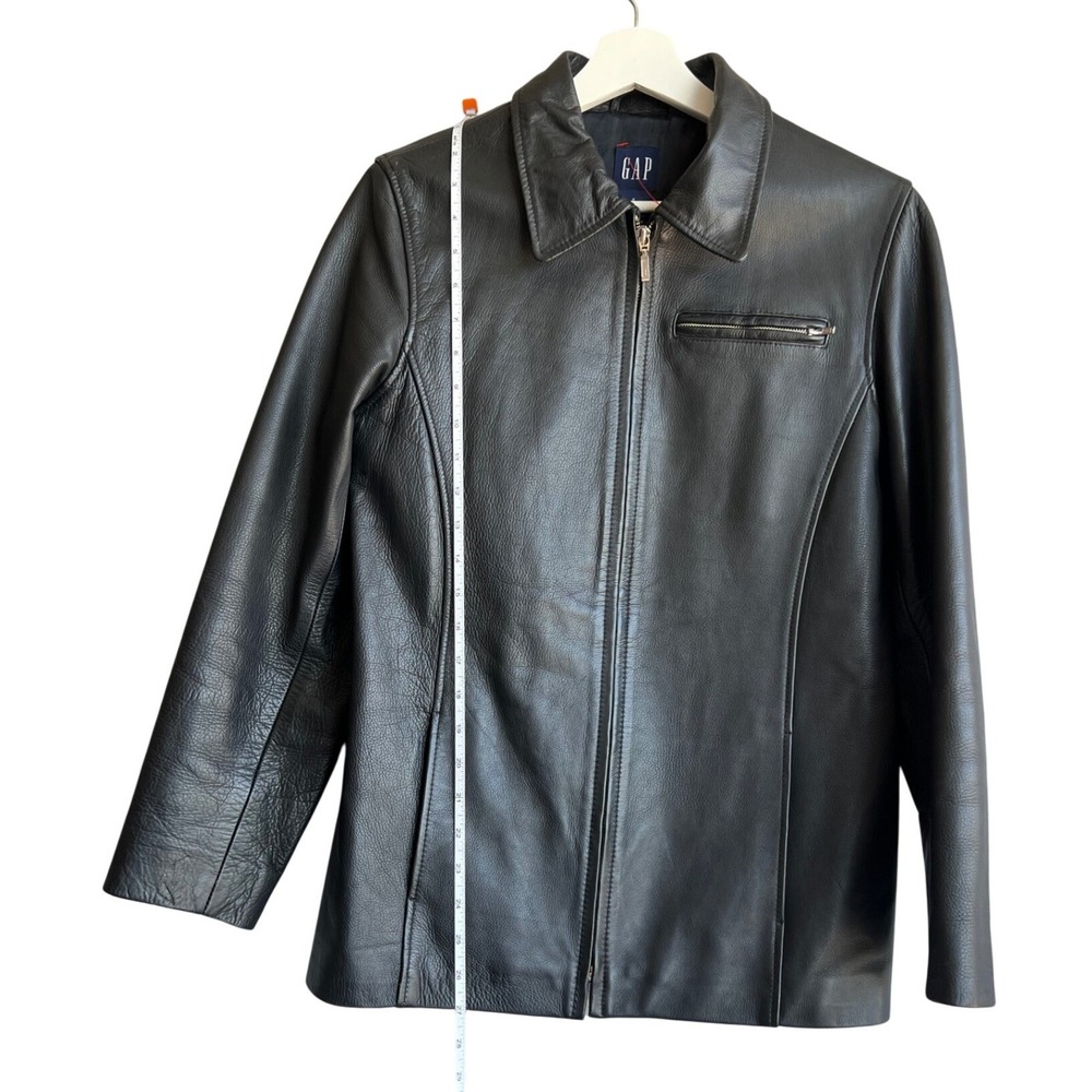 GAP Womens Black Leather Full Zip Jacket Pointed Collar Tailored Fit Size Small - Picture 4 of 9